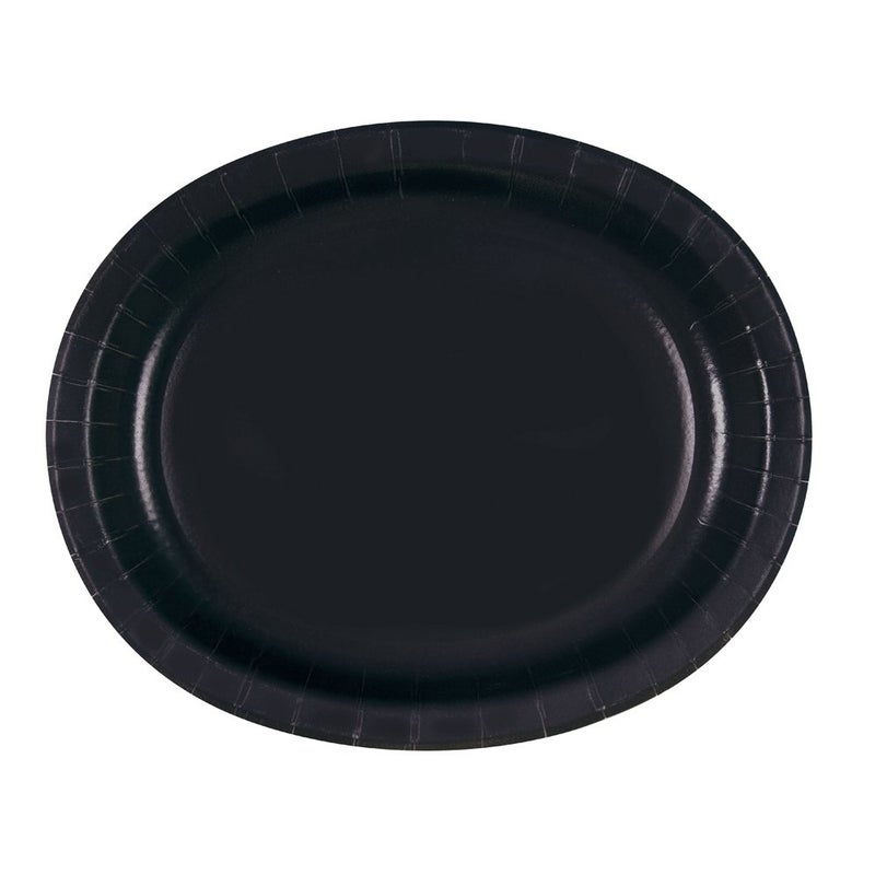 Unique Party Black Solid Oval Plates - (Pack of 8) - Uniquely Elegant & Durable Tableware - Perfect for Holidays, Events, and Celebrations - Image 2