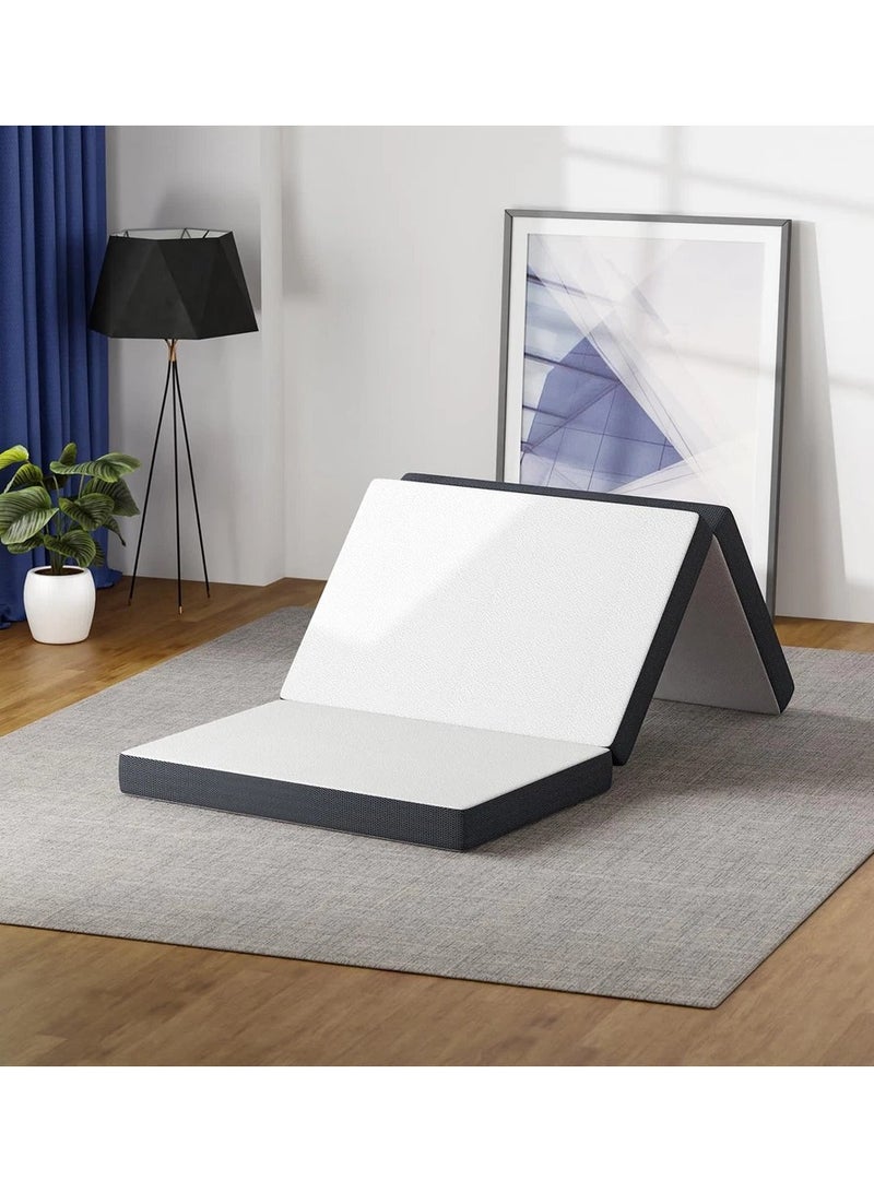 COMFY WHITE FOLDING PREMIUM COLLECTION KNITTED COTTON 180 X 90 X 10CM MATTRESS WITH BLACK BORDER - Image 1
