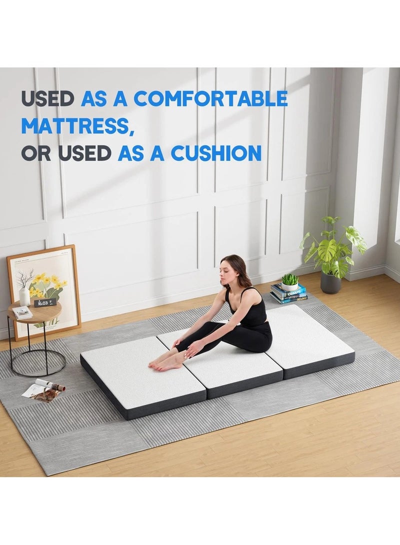 COMFY WHITE FOLDING PREMIUM COLLECTION KNITTED COTTON 180 X 90 X 10CM MATTRESS WITH BLACK BORDER - Image 4