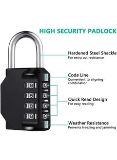 SHOWAY 2 Pcs Combination Padlock with 4-Digit Smooth Dial, Heavy Duty Lock Weather Proof Padlock for Gym, School, Garage, Storage, Luggage Lockers (Black)  - Image 4