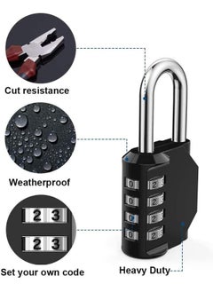 SHOWAY 2 Pcs Combination Padlock with 4-Digit Smooth Dial, Heavy Duty Lock Weather Proof Padlock for Gym, School, Garage, Storage, Luggage Lockers (Black)  - Image 2