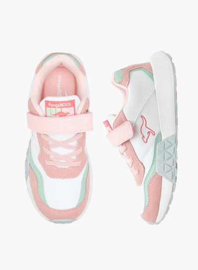 kangaROOS Girls' Colourblock Sports Shoes with Hook and Loop Closure