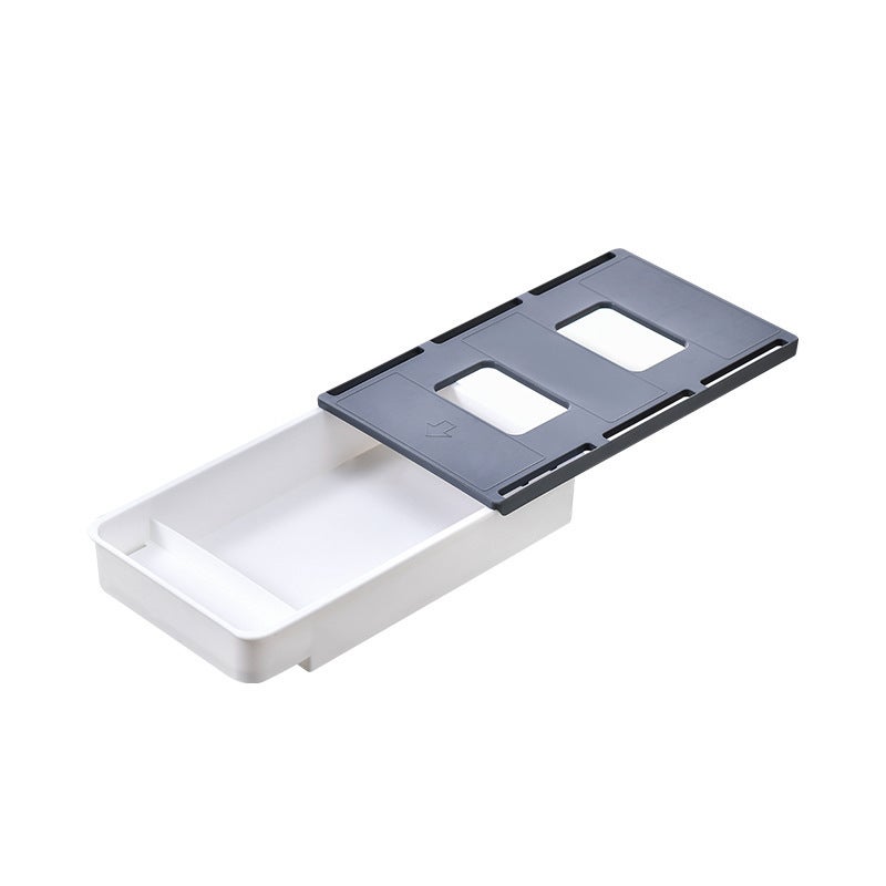 Under-The-Desk Invisible Drawer Storage Box Desktop Office Storage Computer Desk Dormitory Dressing Table Adhesive Organizing Box(White background gray cover, Large) - Image 1