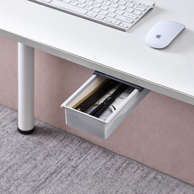 Under-The-Desk Invisible Drawer Storage Box Desktop Office Storage Computer Desk Dormitory Dressing Table Adhesive Organizing Box(White background gray cover, Large) - Image 5