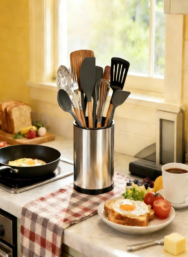 THDUJAYJAY Utensil Holder 360° Rotating Kitchen Utensil Holder Large Stainless Steel Utensil Organizer Detachable Utensil Caddy 3 Compartments Cutlery Holder for Kitchen Counter - Image 1