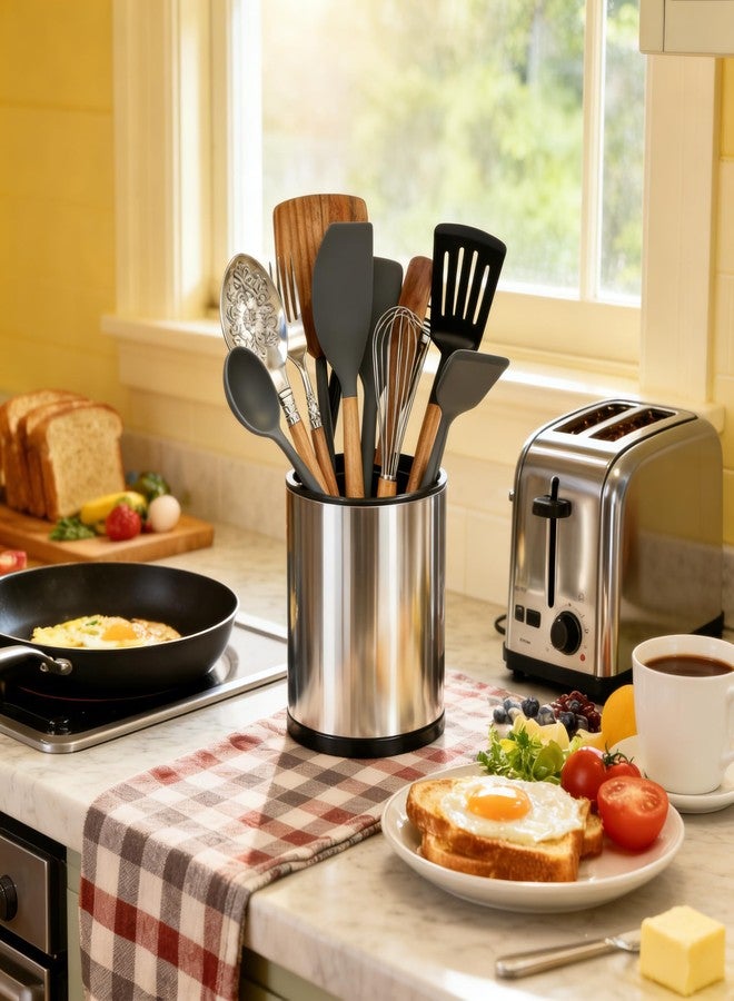 THDUJAYJAY Utensil Holder 360° Rotating Kitchen Utensil Holder Large Stainless Steel Utensil Organizer Detachable Utensil Caddy 3 Compartments Cutlery Holder for Kitchen Counter - Image 3