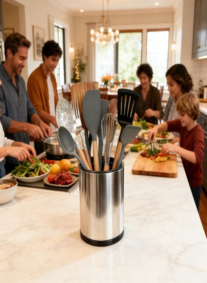 THDUJAYJAY Utensil Holder 360° Rotating Kitchen Utensil Holder Large Stainless Steel Utensil Organizer Detachable Utensil Caddy 3 Compartments Cutlery Holder for Kitchen Counter - Image 2