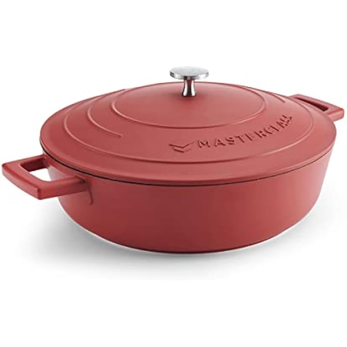 MASTERCLASS Shallow Casserole Dish With Lid 4L28 Cm Lightweight Cast Aluminium Induction Hob And Oven Safe Red - Image 1