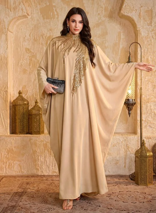 سوبجير قفطان مزين بالترتر - بيج