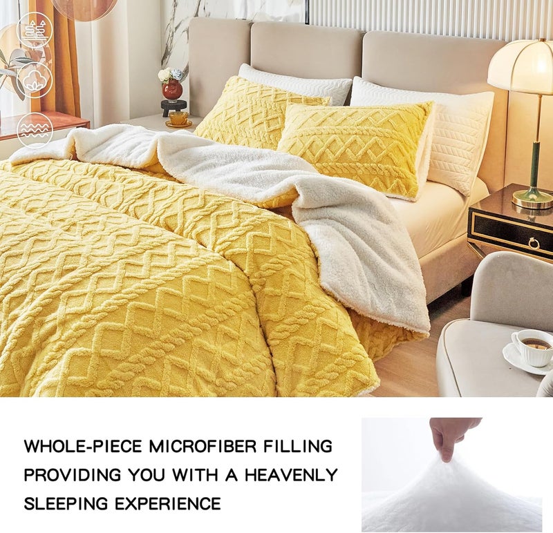 Joyreap 3-Piece Fluffy Faux Fur Sherpa Comforter Set, Twin Size Luxury Tufted Bedding Comforter Set, All Season Soft n Cozy Plush Comforter Bed Set- Yellow, 68x86 inches - Image 5