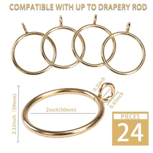 Exselens Curtain Rings with Eyelet for Curtain Rods 2 Inch Inner Diameter Metal Drapery Eyelet Curtain Rings Gold 24 Pcs Exselens - Image 2