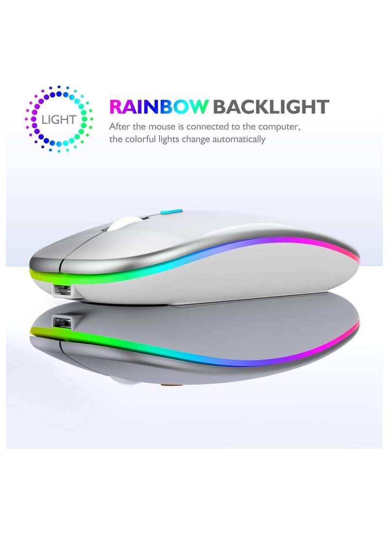 Generic LED Wireless Mouse, Rechargeable Slim Silent Mouse 2.4G Portable Mobile Optical Office Mouse with USB & Type-c Receiver, 3 Adjustable DPI for Notebook, PC, Laptop, Computer, Desktop (White)  - Image 5