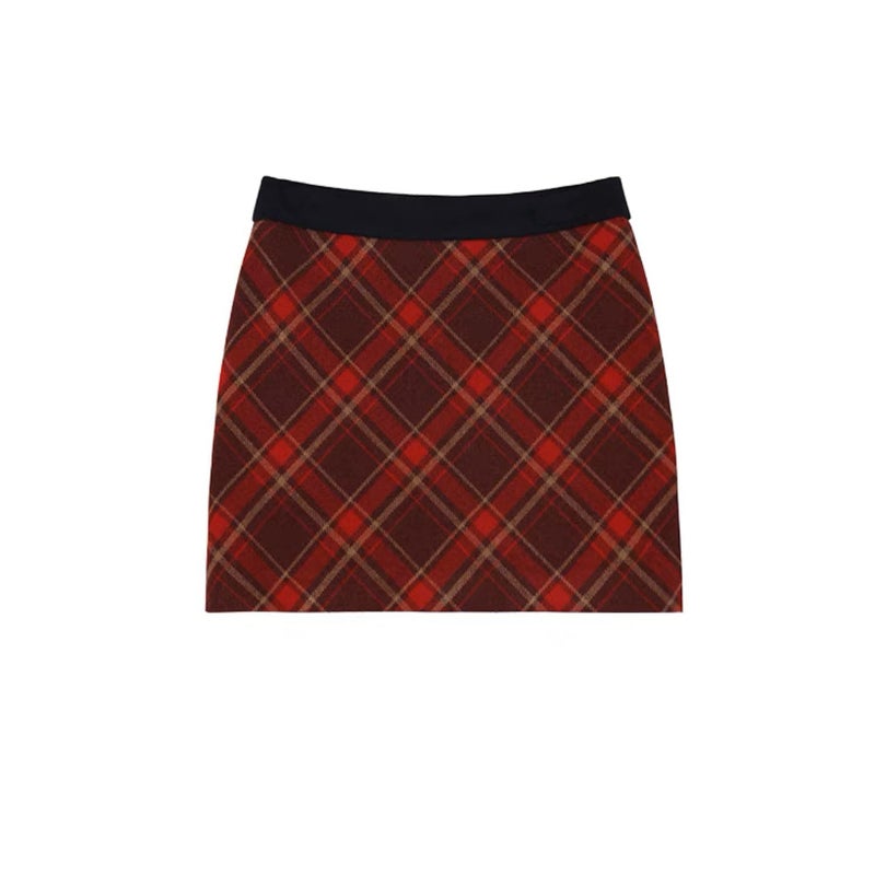 Children'S Stylish High-Waisted Skirt 2026 Girls' Red Woolen Plaid Pencil Skirt Korean Style Girls' Short Skirt - Image 1