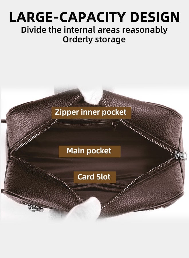 Fashionable Men'S Soft Leather Clutch - Large Capacity Mobile Phone Bag - Simple Casual Bag Made Of Soft High-Quality Leather, Suitable For Business Retro Trend Handbag Upgraded Version Large Capacity Mobile Phone Bag With Multiple Card Slots Brown, Waterproof And Wear-Resistant (Width 24cmx Height 13cm) - Image 2