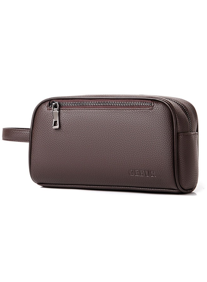 Fashionable Men'S Soft Leather Clutch - Large Capacity Mobile Phone Bag - Simple Casual Bag Made Of Soft High-Quality Leather, Suitable For Business Retro Trend Handbag Upgraded Version Large Capacity Mobile Phone Bag With Multiple Card Slots Brown, Waterproof And Wear-Resistant (Width 24cmx Height 13cm) - Image 1