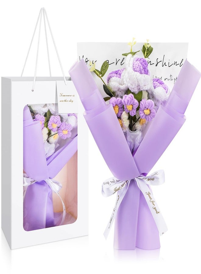 Hotop Graduation Crochet Flower Bouquet Class of 2026 Knitted Artificial Rose Yarn Flowers for Women Congrats Grad Anniversary Thank You Teacher Appreciation Graduation Gift(Purple,Rose) - Image 1
