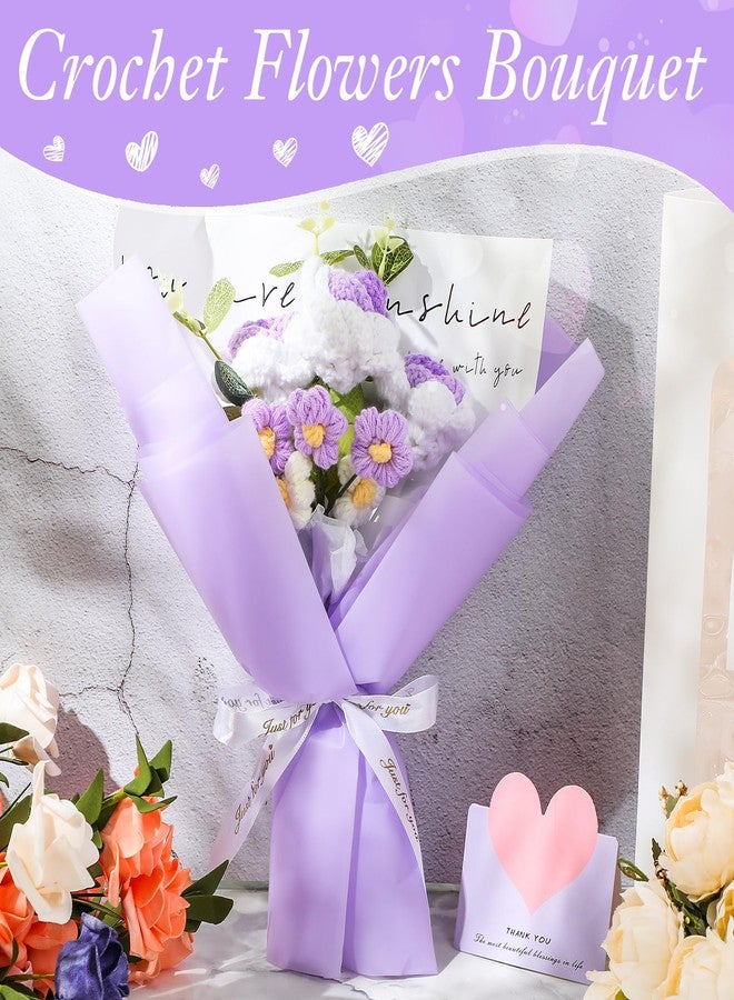 Hotop Graduation Crochet Flower Bouquet Class of 2026 Knitted Artificial Rose Yarn Flowers for Women Congrats Grad Anniversary Thank You Teacher Appreciation Graduation Gift(Purple,Rose) - Image 2