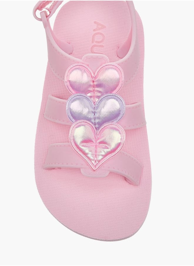 Aqua Girls Heart Accent Sandals with Hook and Loop Closure  - Image 3