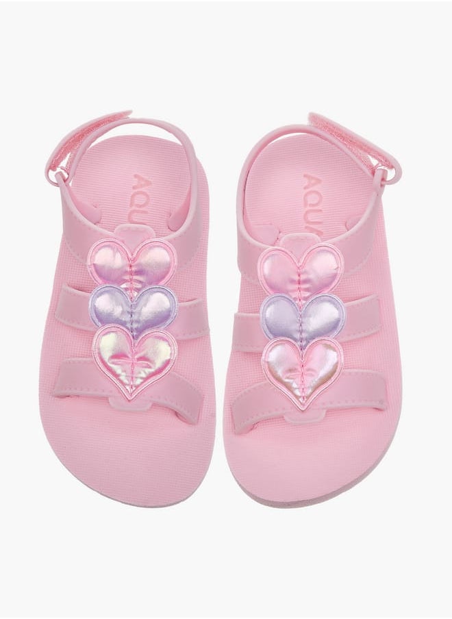 Aqua Girls Heart Accent Sandals with Hook and Loop Closure  - Image 2