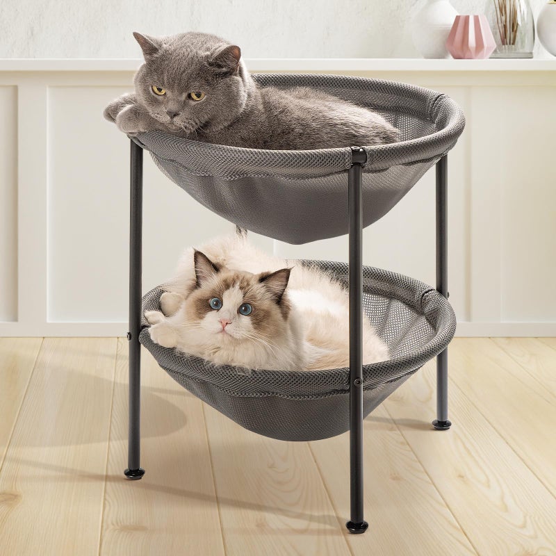 JUNSPOW Double Cat Bed Grey Breathable Kitty Bed for 2 Cats with 4 Adjustable Feet AntiSlip Mats Easy Assembly Cat Hammock for Multicat Household Indoors Outdoors 228 in x187 in x 187 in