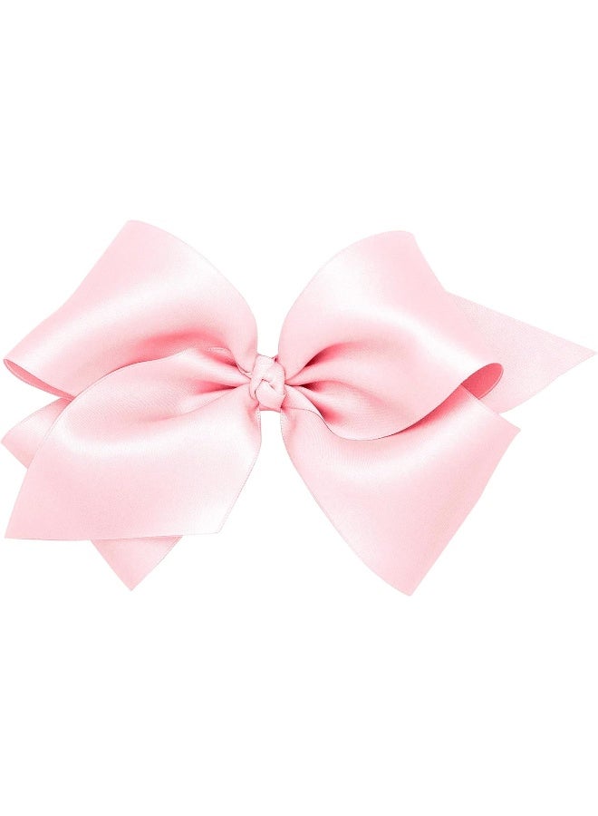 Wee Ones Girls' Classic French Satin Hair Bow on a WeeStay Clip with a Knot Wrap Center, King, Light Pink - Image 1