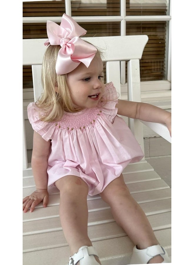 Wee Ones Girls' Classic French Satin Hair Bow on a WeeStay Clip with a Knot Wrap Center, King, Light Pink - Image 5