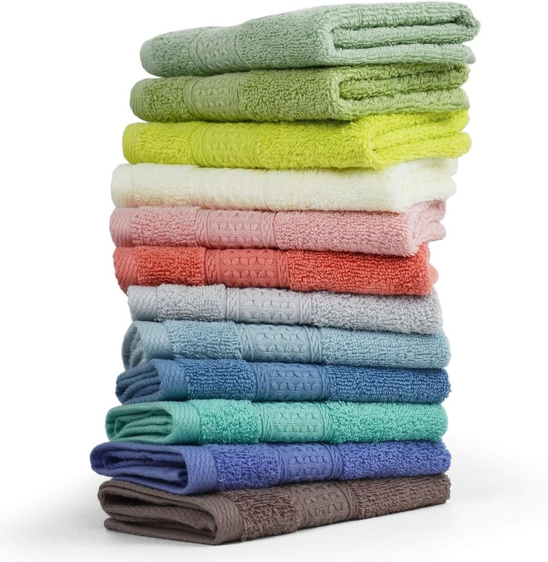 Cleanbear 100% Cotton Wash Cloths 12 Pack Bath Washcloths Facecloths, 13 by 13 Inches Large Bathroom Washcloth Set 12 Assorted Colors (Multi, 12) - Image 1