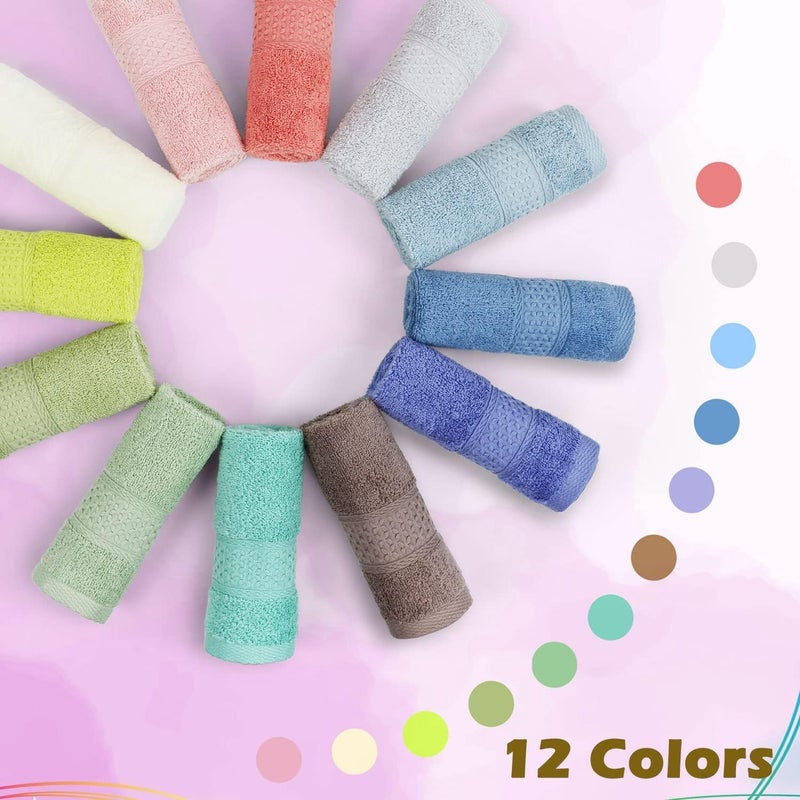 Cleanbear 100% Cotton Wash Cloths 12 Pack Bath Washcloths Facecloths, 13 by 13 Inches Large Bathroom Washcloth Set 12 Assorted Colors (Multi, 12) - Image 2