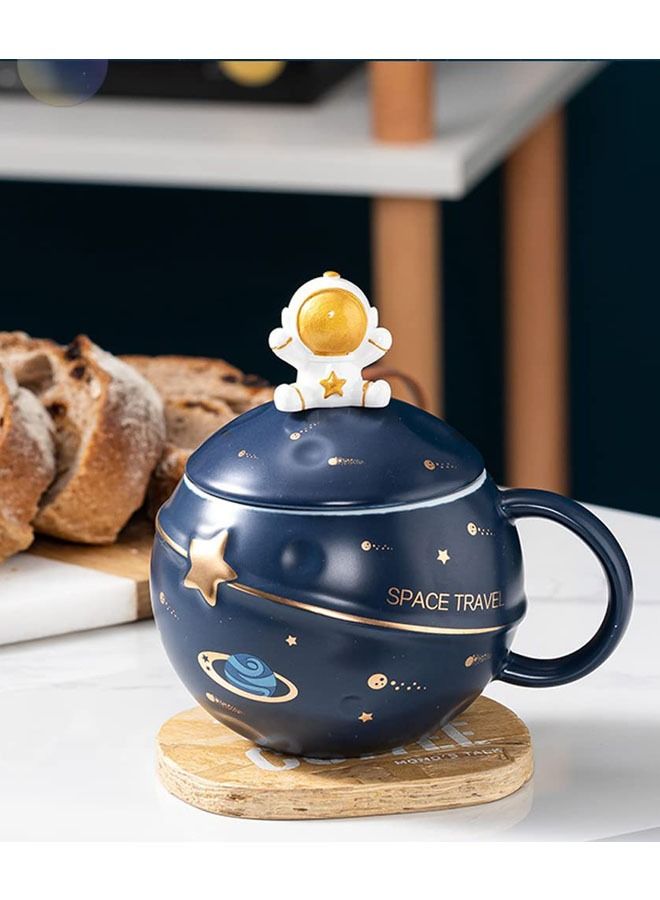 Arabest Astronaut Cup Space Embossed Planet Mug, Cute Ceramic Coffee Mug, Novelty Mug with Lid and Spoon for Coffee, Tea, Milk, Aesthetic Room Decor Funny Gift Birthday for Girl Boy Women (Dark blue) - Image 2