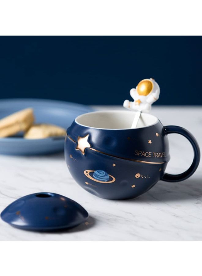 Arabest Astronaut Cup Space Embossed Planet Mug, Cute Ceramic Coffee Mug, Novelty Mug with Lid and Spoon for Coffee, Tea, Milk, Aesthetic Room Decor Funny Gift Birthday for Girl Boy Women (Dark blue) - Image 5
