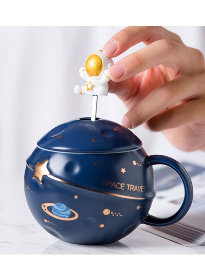 Arabest Astronaut Cup Space Embossed Planet Mug, Cute Ceramic Coffee Mug, Novelty Mug with Lid and Spoon for Coffee, Tea, Milk, Aesthetic Room Decor Funny Gift Birthday for Girl Boy Women (Dark blue) - Image 3