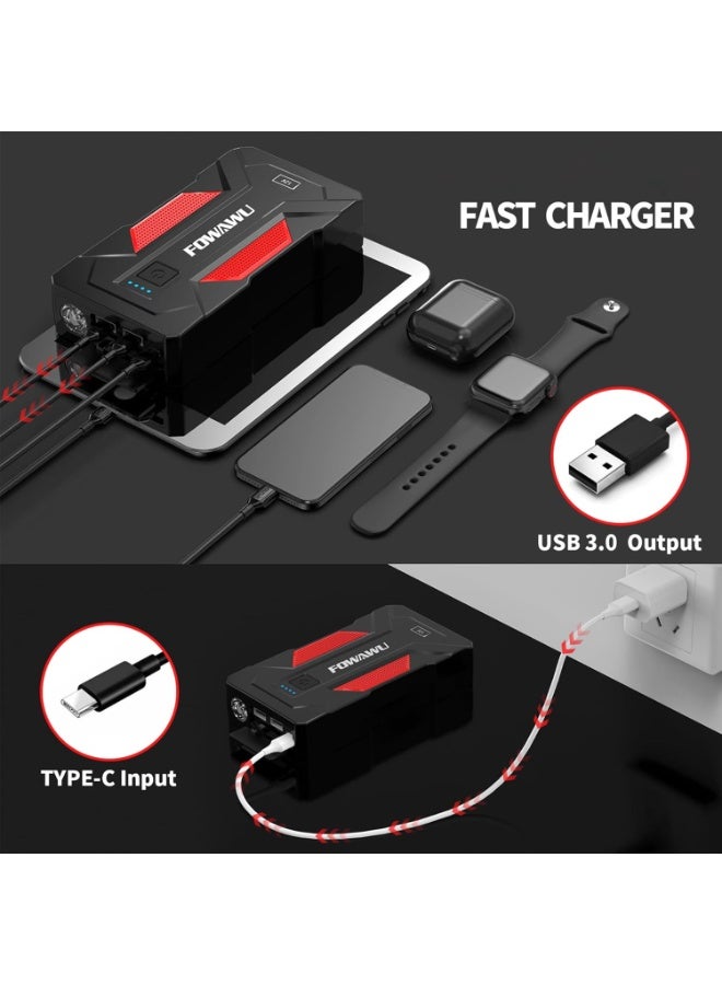 FOWAWU 6000A 24800mAh Car Jump Starter(9.0 L Gas,7.0 L Diesel),12 V Car Battery Jump Starter, Battery Jumper Starter Portable with USB 3.0, LED Light - Image 4