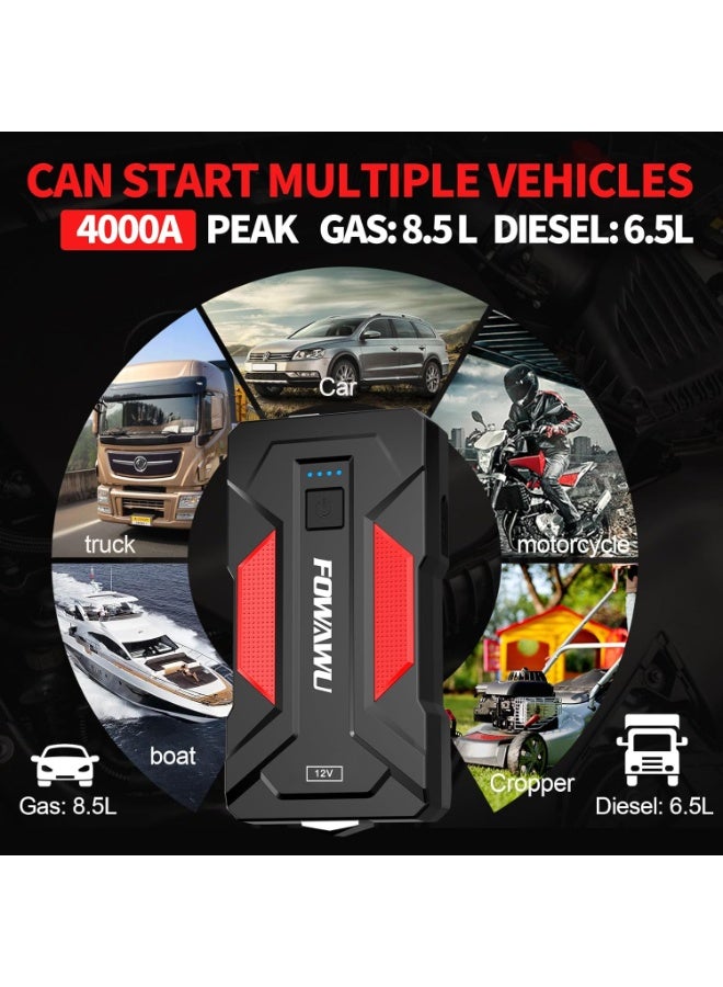 FOWAWU 6000A 24800mAh Car Jump Starter(9.0 L Gas,7.0 L Diesel),12 V Car Battery Jump Starter, Battery Jumper Starter Portable with USB 3.0, LED Light - Image 3