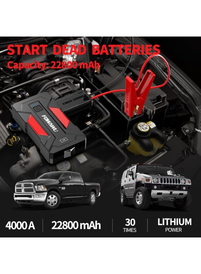 FOWAWU 6000A 24800mAh Car Jump Starter(9.0 L Gas,7.0 L Diesel),12 V Car Battery Jump Starter, Battery Jumper Starter Portable with USB 3.0, LED Light - Image 2