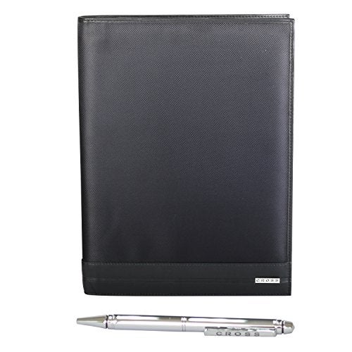 Cross Nylon and Genuine Leather Padfolio/Portfolio Folder - A4 Size Document Organizer & Business Card Holder/Pen Holder (Black) - Image 1