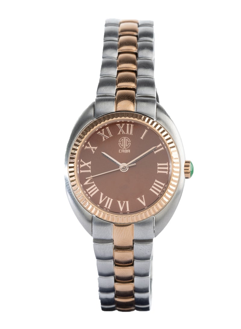CABA Women's Watch, Elegant Design, Roman Numbers, Brown Dial, Stainless Steel Bracelet, Waterproof, Silver&Gold- 3106889L-1 - Image 1