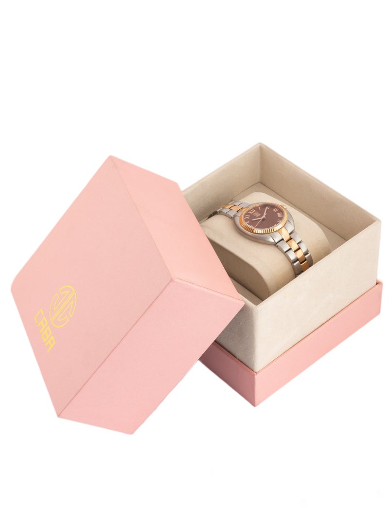 CABA Women's Watch, Elegant Design, Roman Numbers, Brown Dial, Stainless Steel Bracelet, Waterproof, Silver&Gold- 3106889L-1 - Image 2