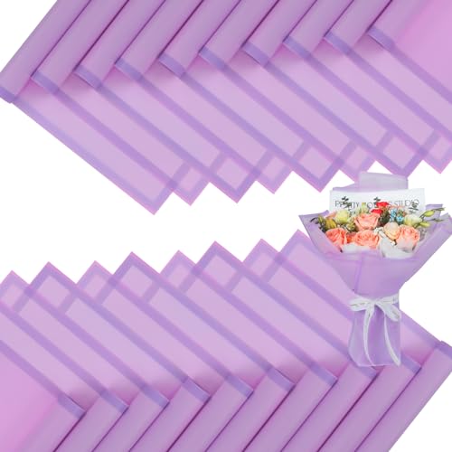FUHITIM 20 Sheets Flower Wrapping Paper - Waterproof Floral Bouquet Packaging Paper for DIY Crafts，Florist Supplies Packaging Paper for Wedding Birthday Gift (Translucent Lilac Purple) - Image 1