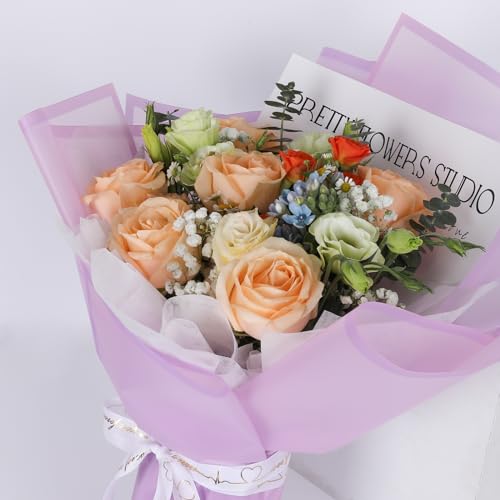 FUHITIM 20 Sheets Flower Wrapping Paper - Waterproof Floral Bouquet Packaging Paper for DIY Crafts，Florist Supplies Packaging Paper for Wedding Birthday Gift (Translucent Lilac Purple) - Image 5