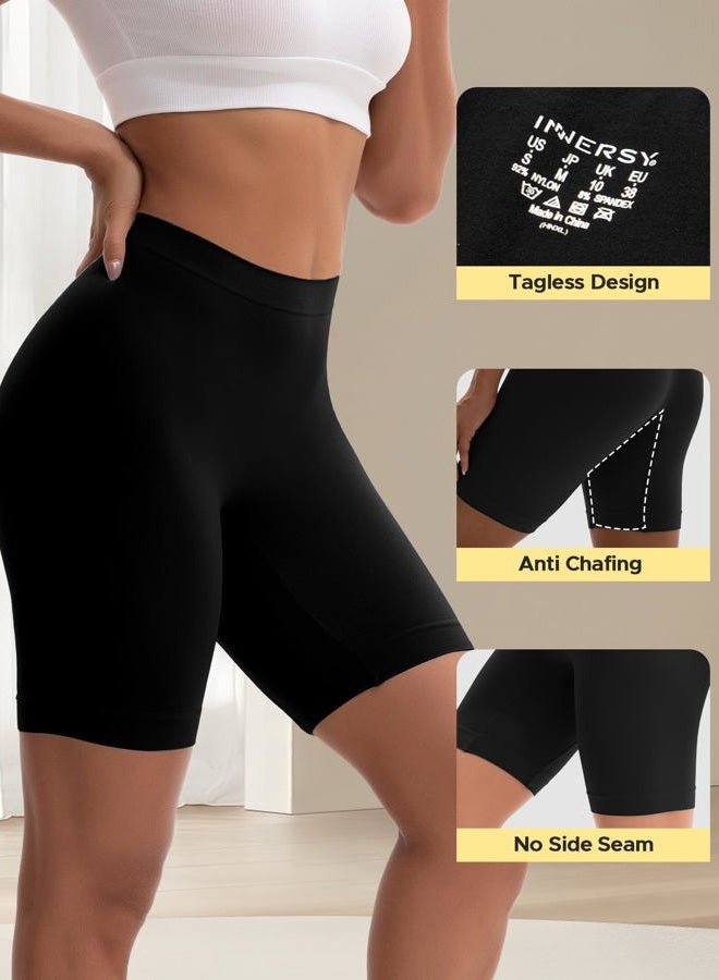 INNERSY شورتات نسائية قصيرة تحت الفساتين عالية الخصر صيفية 3-pack (أسود، متوسط) - Image 2