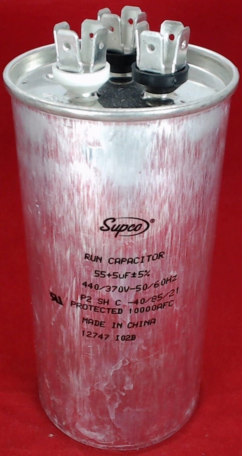 SUPCO CD55+5X440R Dual Motor Run Capacitor, Round, 55 + 5 Mfd x 440V, 2.1875" Diameter, 4.50" Height - Image 1