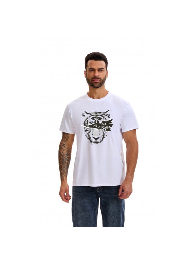 Heavyweight Large Size Mercerized Cotton Cartoon T-shirt Men's Summer Casual Loose Breathable Printed Trendy Short Sleeve Base Layer