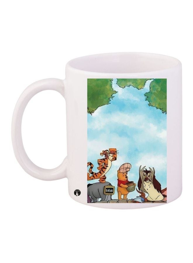 RYN Cartoon Printed Coffee Mug White/Blue/Green 11ounce