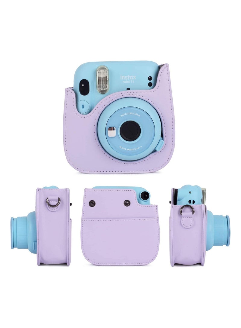 Stylish Instant Camera Bag for Fujifilm Instax Mini 11 9 8 8 Plus PU Leather with Pocket Adjustable Strap and Mini Photo Album in Purple - Image 2