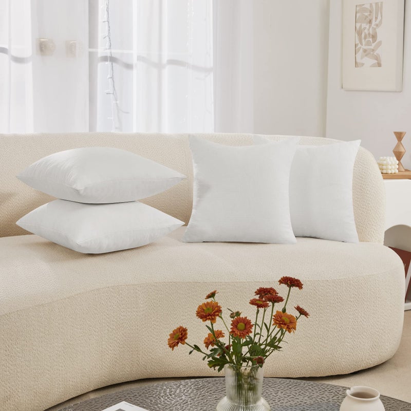 Deconovo Throw Pillow Covers 18 x 18 Inch Set of 4 Covers Only No Insert Faux Linen Decorative Square Pillowcases with Hidden Zipper for Couch Sofa Bed Living Room Natural White Warm OffWhite - Image 2