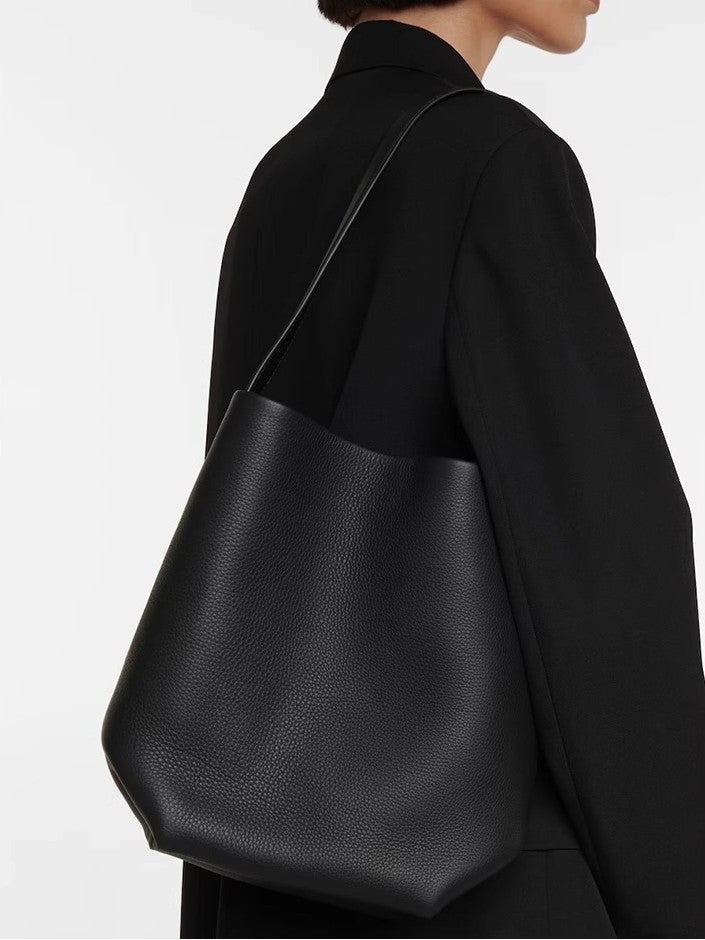 Tr Bucket Bag Women'S New 2024 Shoulder Cowhide Large Capacity Niche Portable Bag Black Genuine Leather Bag Women'S Bag - Image 2