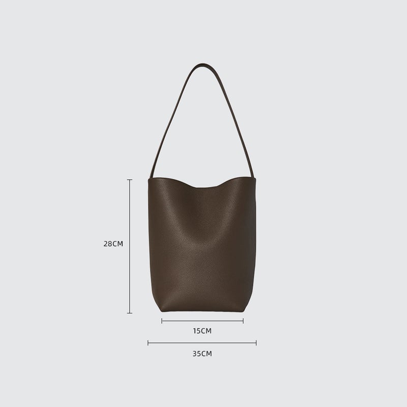 Tr Bucket Bag Women'S New 2024 Shoulder Cowhide Large Capacity Niche Portable Bag Black Genuine Leather Bag Women'S Bag - Image 1