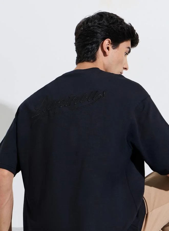 Black Embroidered Crew Neck Oversized T-Shirt
