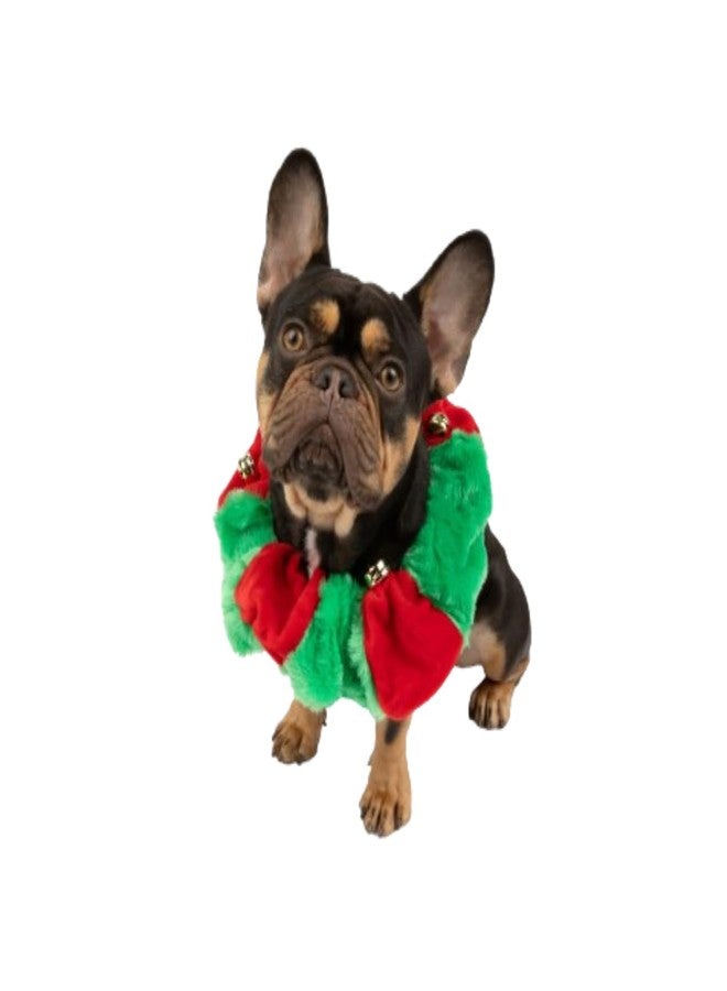 Midlee Red/Green Christmas Plush Bell Collar (Large)-Stretchy Holiday Dog Accessory - Image 1