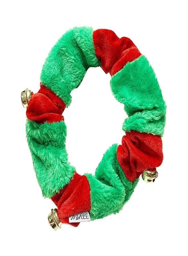 Midlee Red/Green Christmas Plush Bell Collar (Large)-Stretchy Holiday Dog Accessory - Image 2